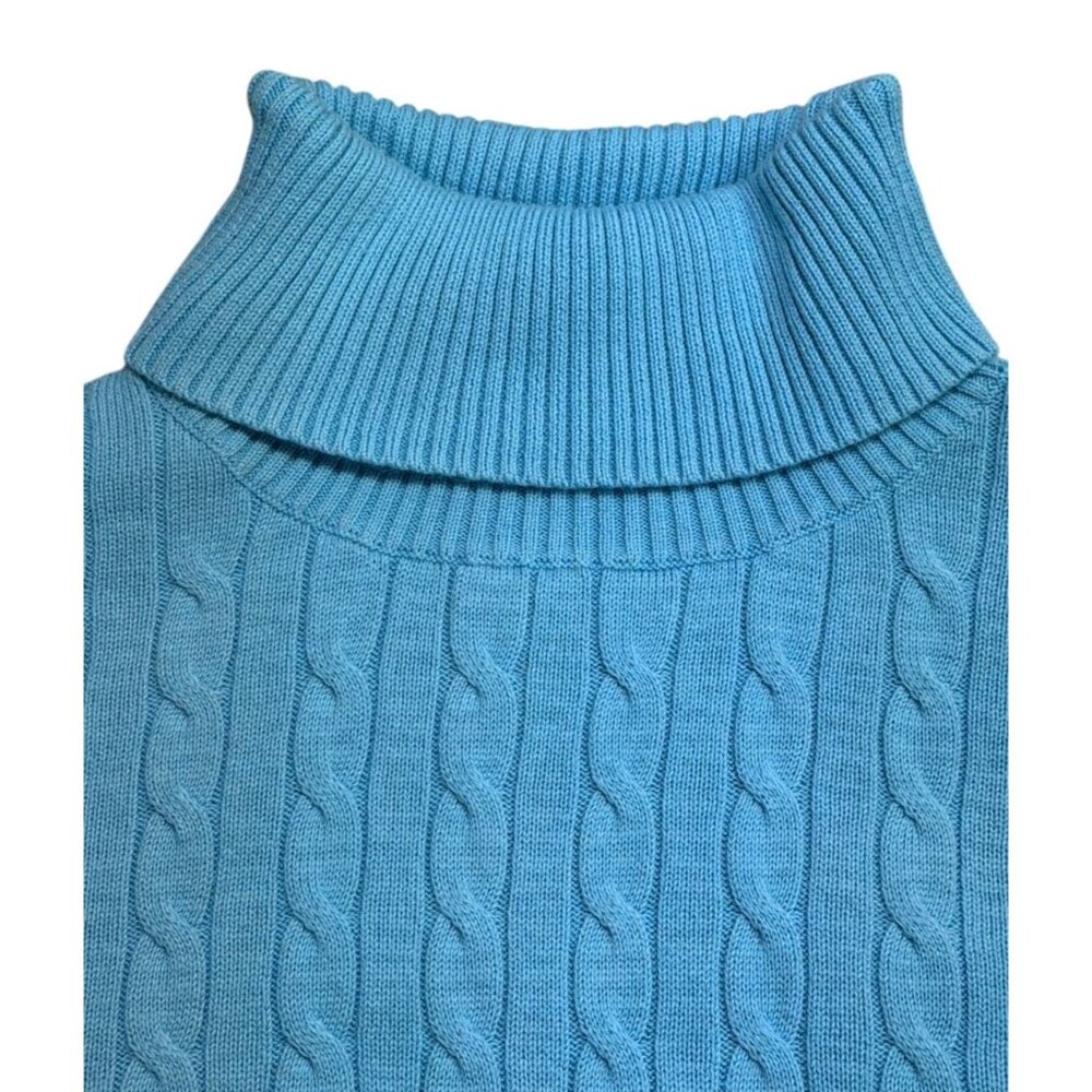 Lands End MP Blue Cable Knit Turtleneck 100% Cotton Sweater - Picture 4 of 8